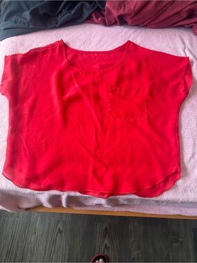 Red Short Sleeve Pocket Blouse - Women's Top
